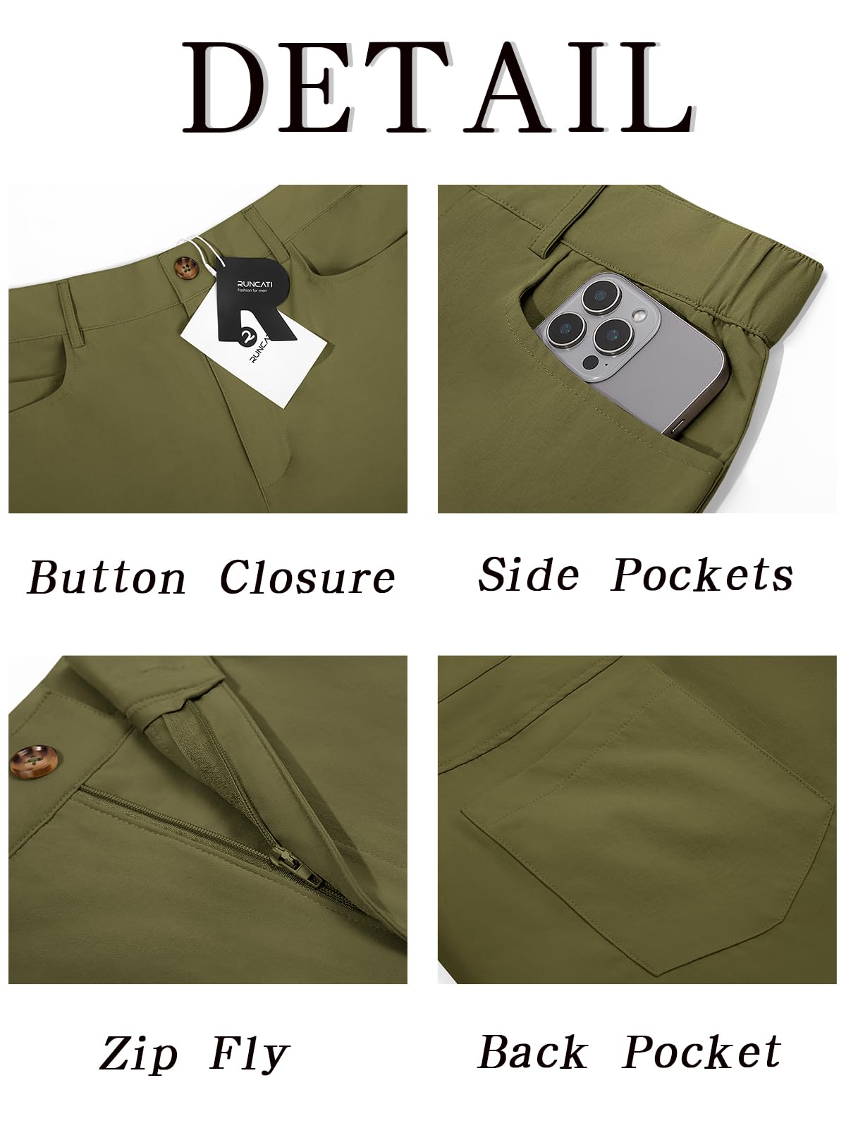Runcati men's golf pants are lightweight and breathable for travel.