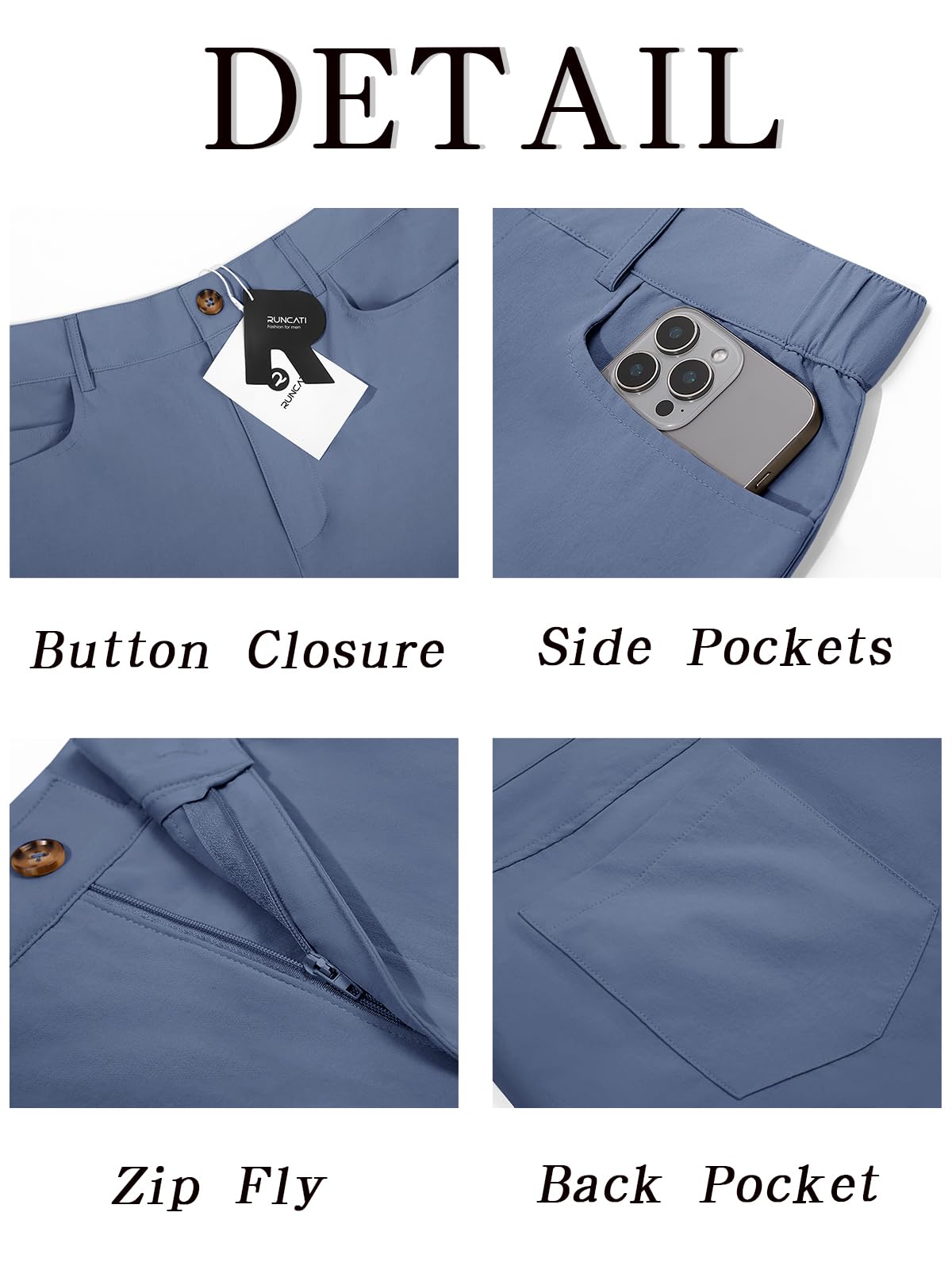 Runcati men's golf pants styled for versatile work and casual outfits.