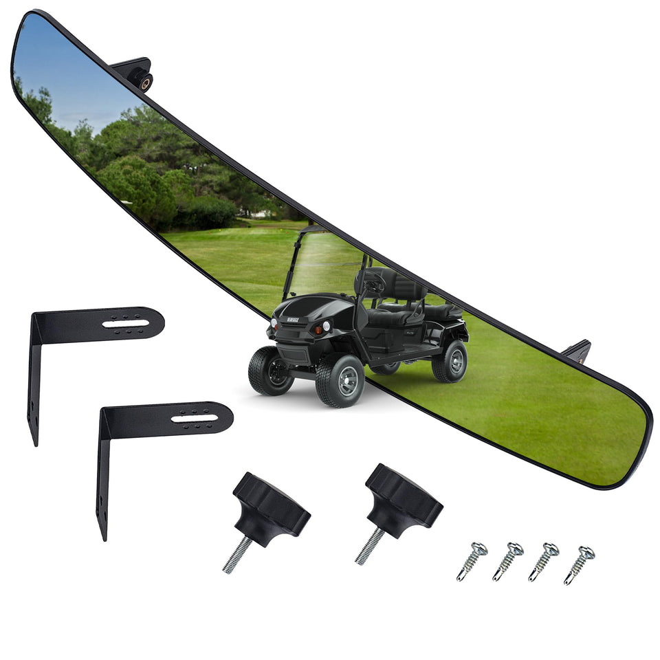  RUNQIN OUTDOOR golf cart rearview mirror, 16.5-inch wide, broad visibility for safer rides.