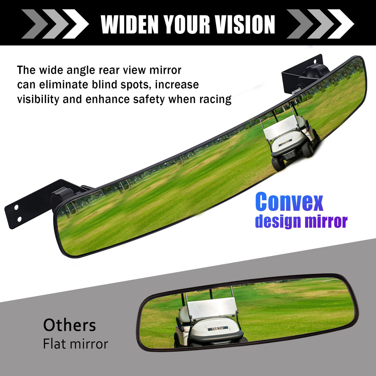  RUNQIN OUTDOOR universal golf cart mirror fits EzGo, Yamaha, Club Car.