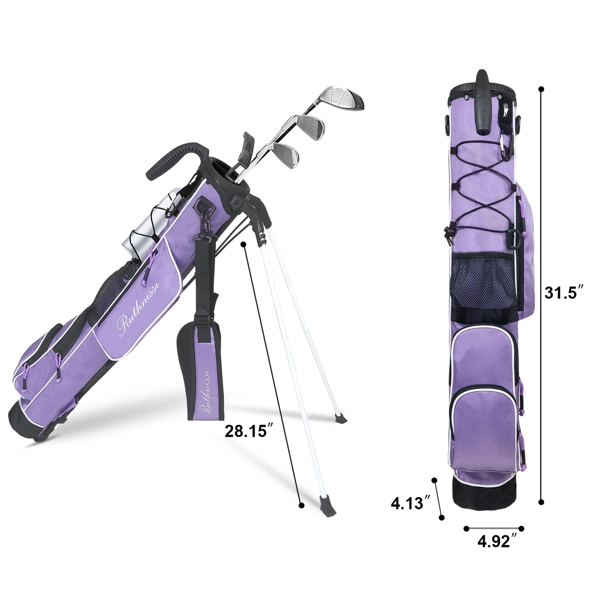 RUTHNISSI stand bag side pockets organize balls and tees quickly