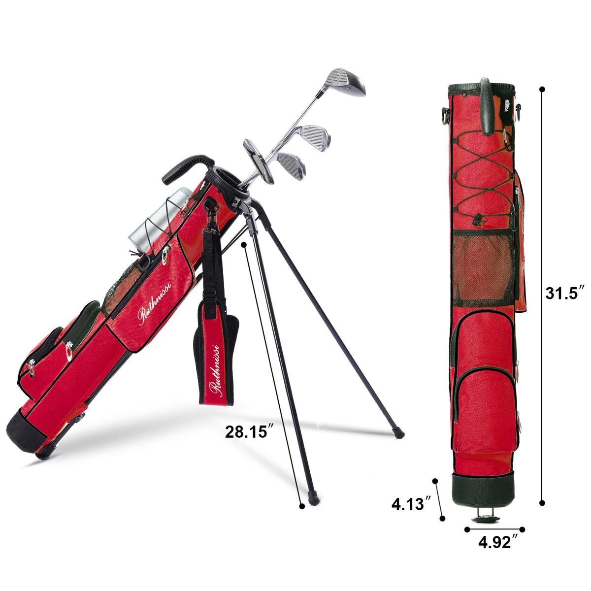 RUTHNISSI stand bag side pocket organized for balls and accessories during practice