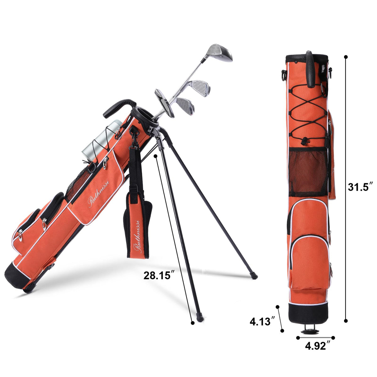 RUTHNISSI golf stand bag side pockets hold balls and accessories on the go