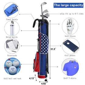 RUTHNISSI golf stand bag stand mechanism shown with easy-release legs for stability.