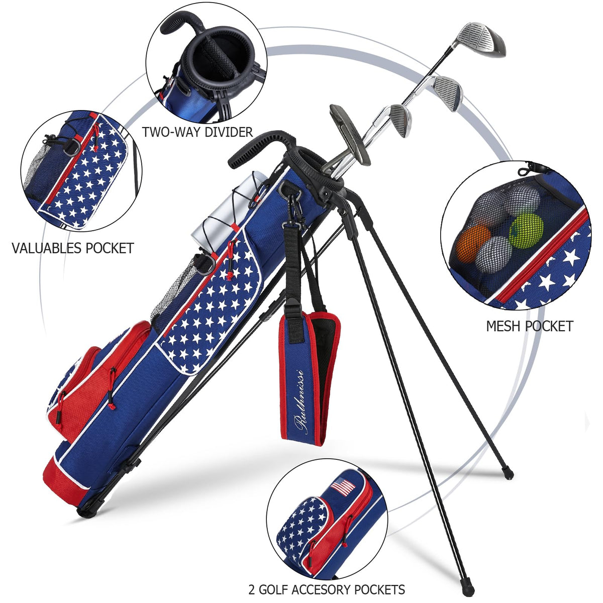 RUTHNISSI golf stand bag strap and handle for comfortable, balanced carrying.