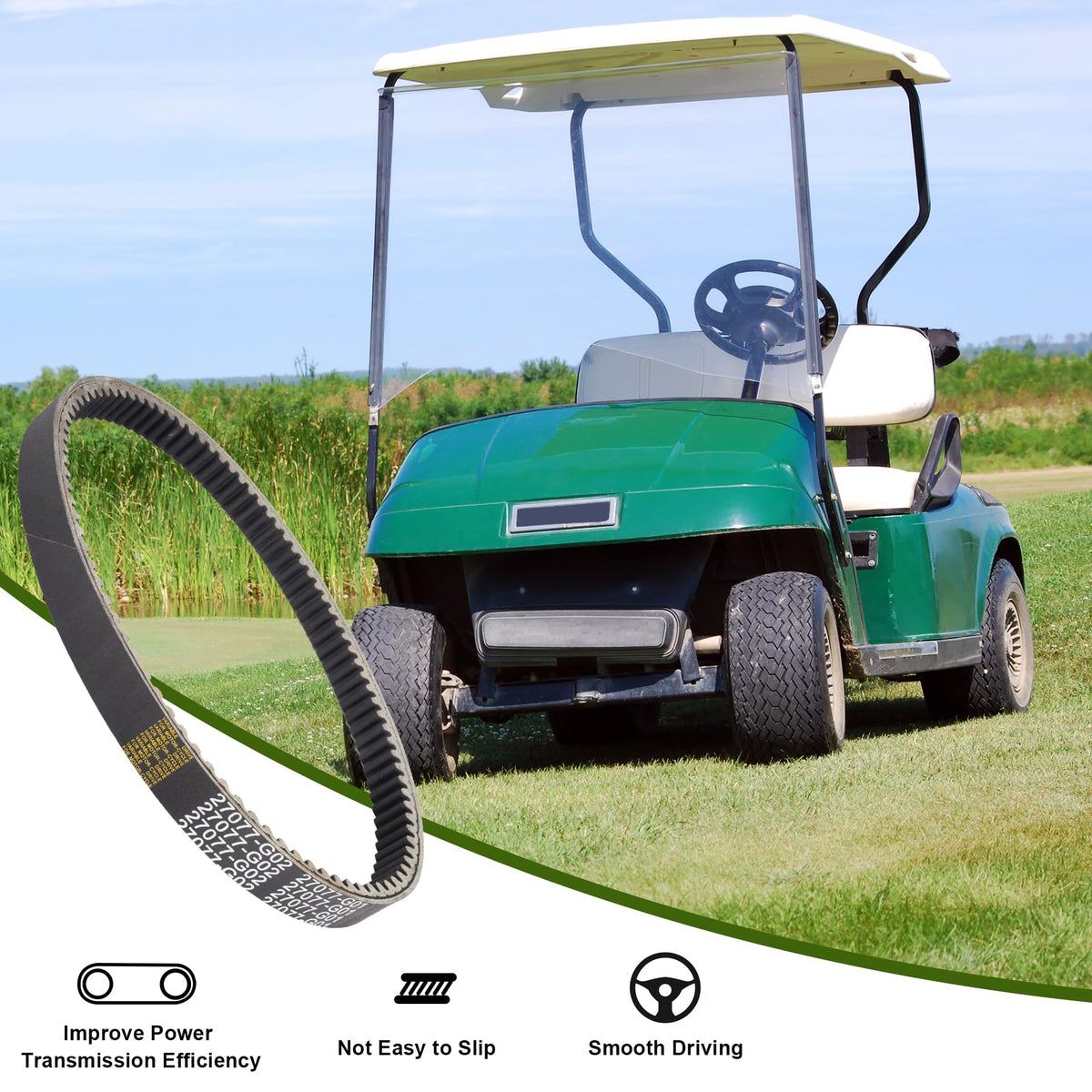 RUTU drive belt installation image illustrating easy mounting.