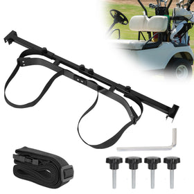 RUTU golf cart bag holder side view shows adjustable fit for 2+2 rear seats with stability
