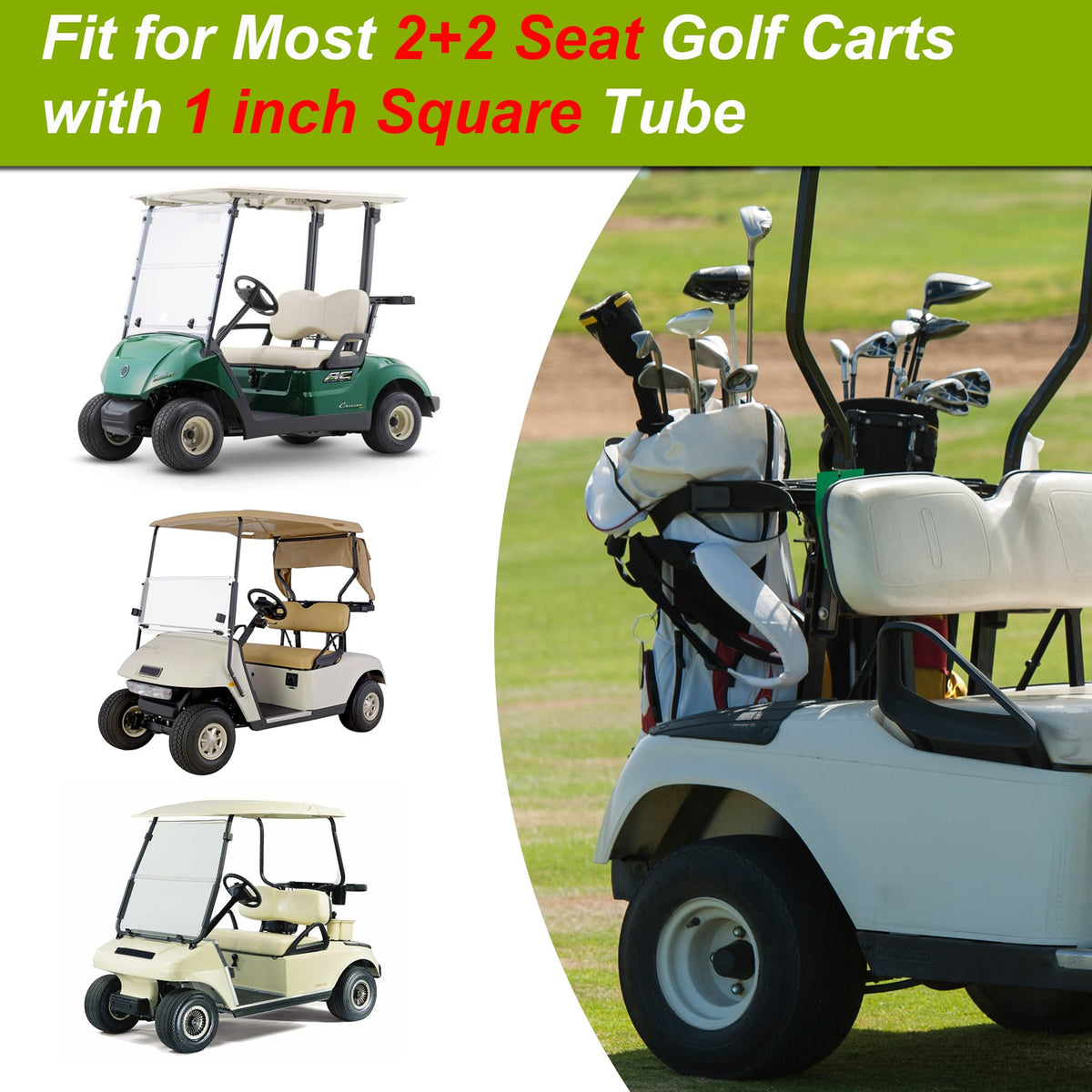 RUTU adjustable 40-46 inch length fits most 2+2 rear-seat golf carts.