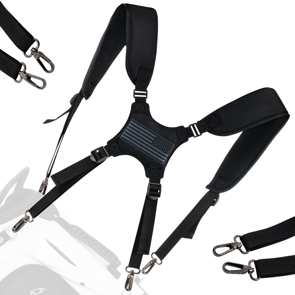 RVRAYS quick-hook install on golf bag strap for fast, tool-free replacement.