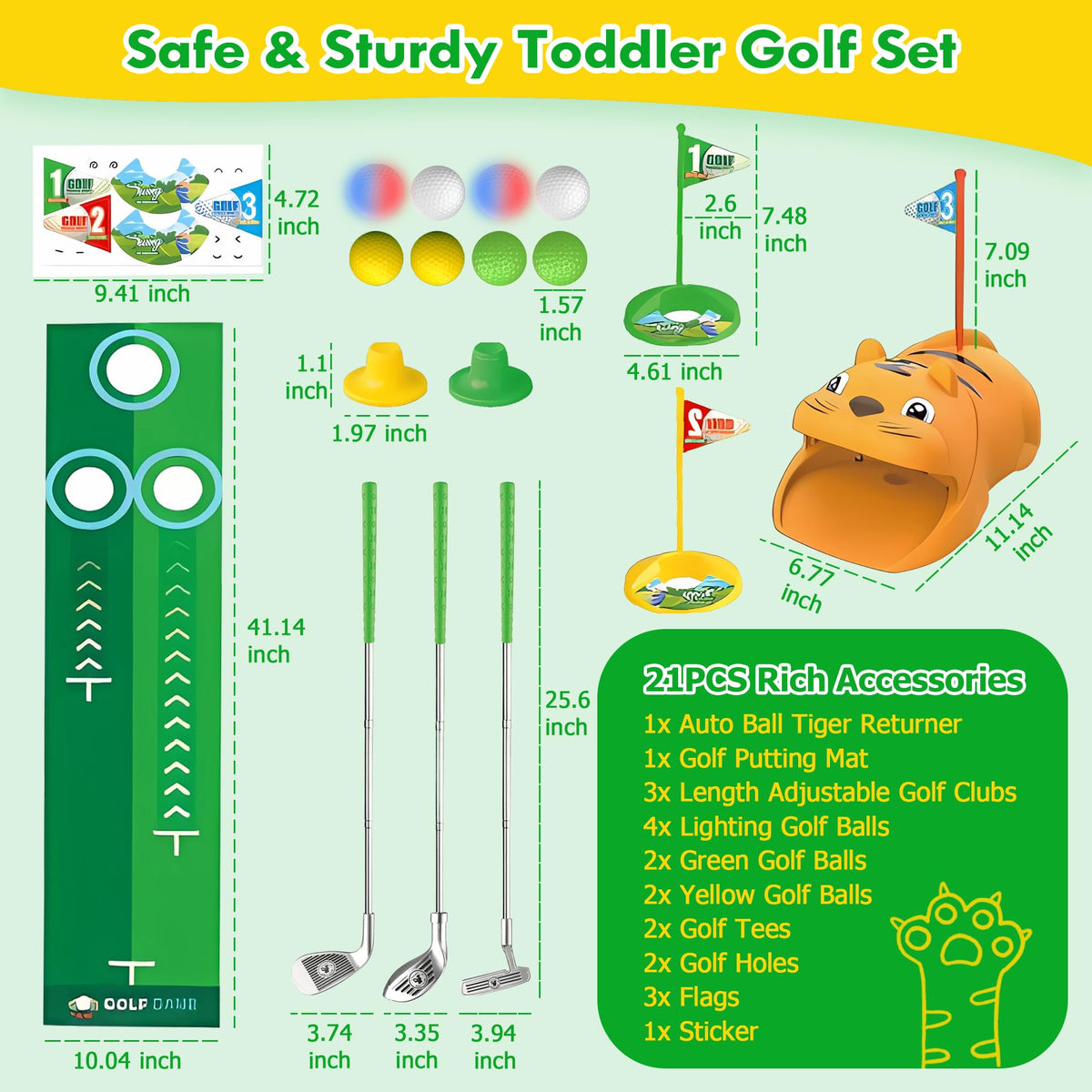 RYANER Golf tees and flags enhance colorful setup cues for play.