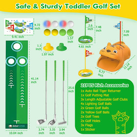 RYANER Golf tees and flags enhance colorful setup cues for play.