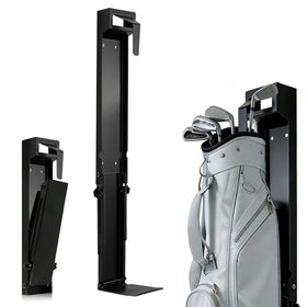 Ryansunoro golf bag wall mount on a garage wall keeps bags off the floor and saves space.