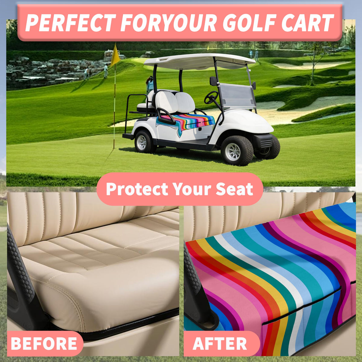 rywyyebsi golf cart seat cover installs quickly around armrests.