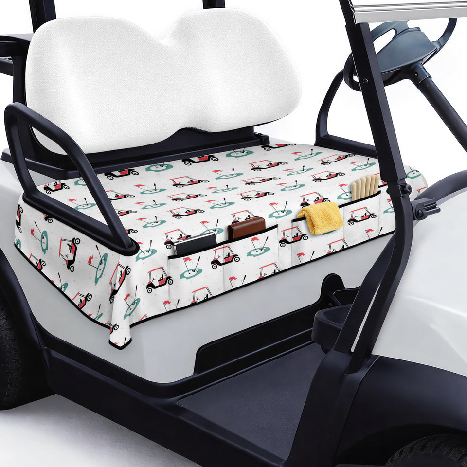 rywyyebsi golf cart seat cover with front pockets keeps sunglasses and towels close.