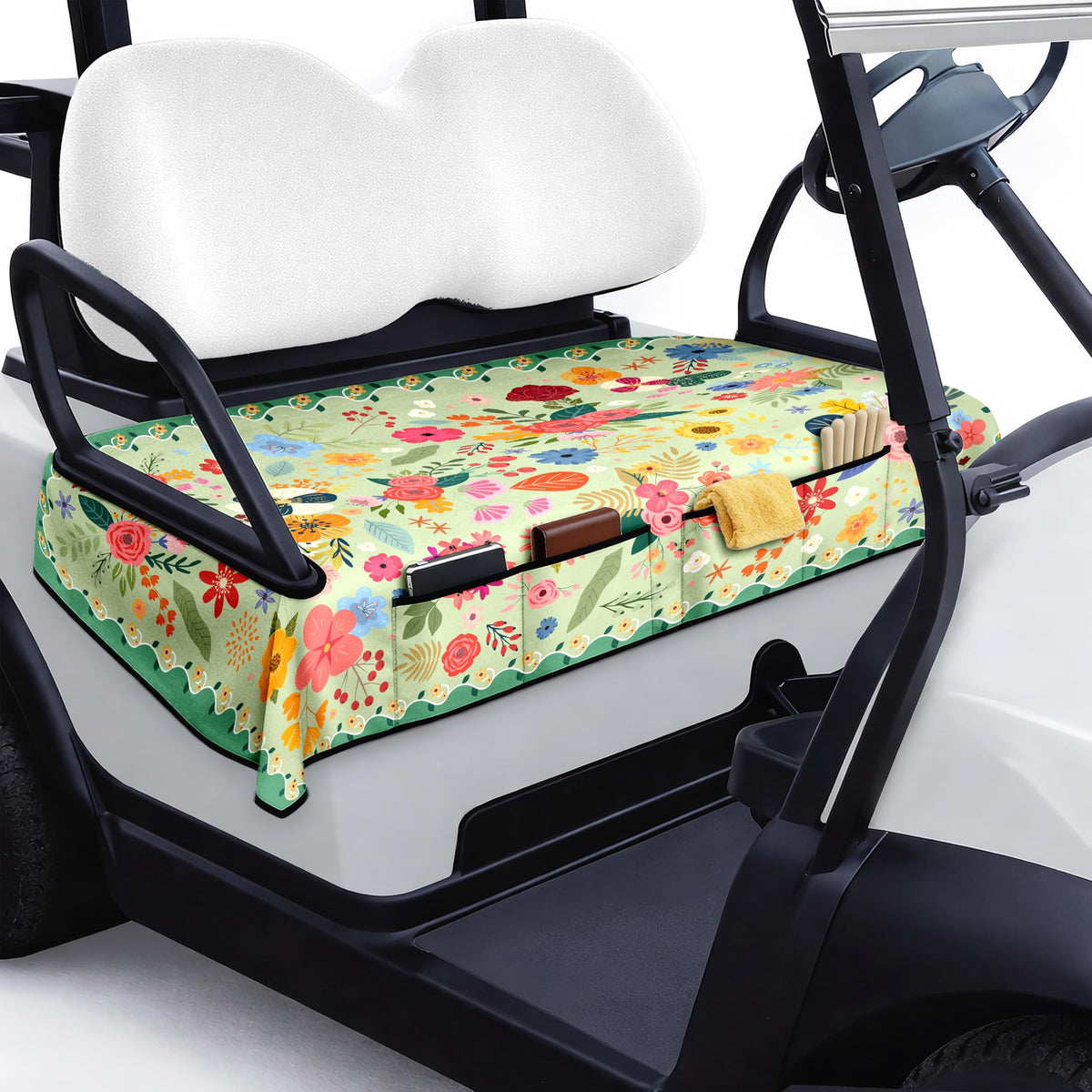rywyyebsi golf cart seat covers with front pockets keep sunglasses and essentials organized.
