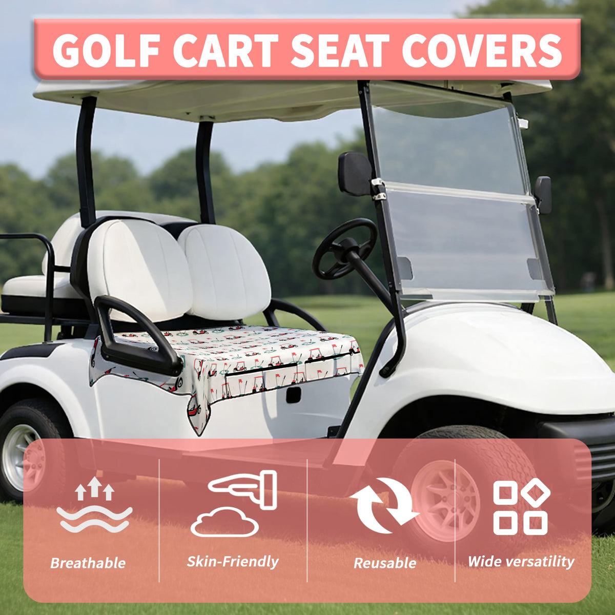 rywyyebsi golf cart seat cover features breathable fabric for all-season use.