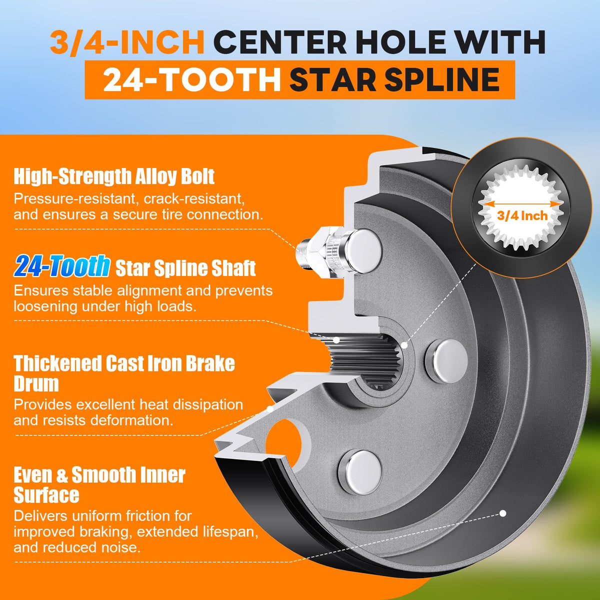 24-tooth star spline brake drum by Rzcazzide ensuring solid torque transfer