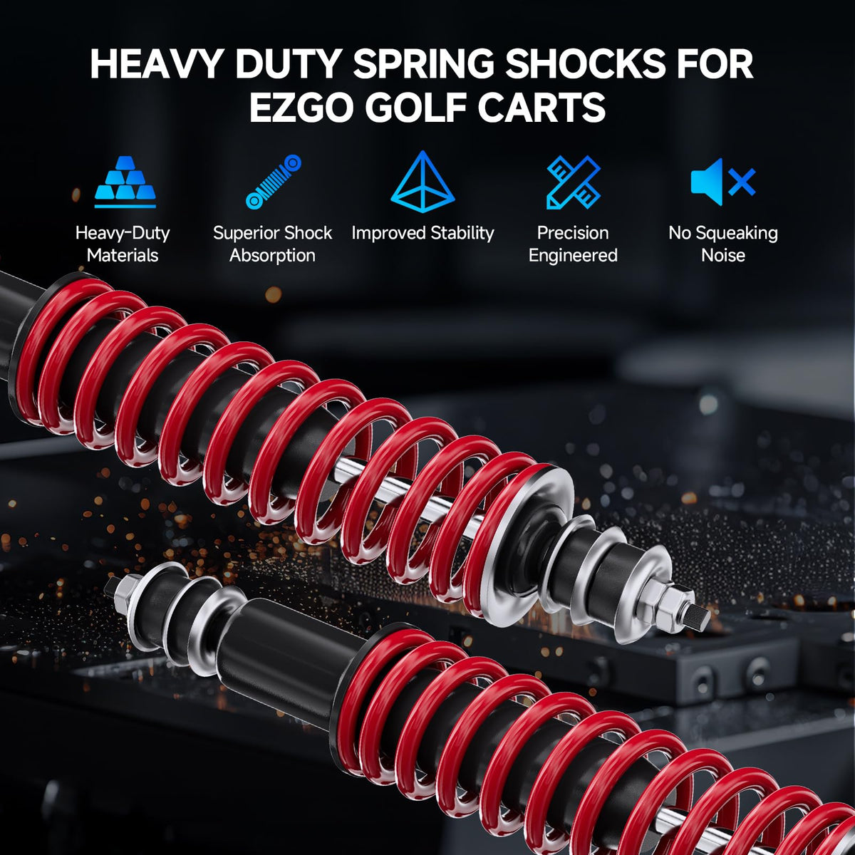 Rzcazzide EZGO TXT front and rear shock assembly improves damping control.