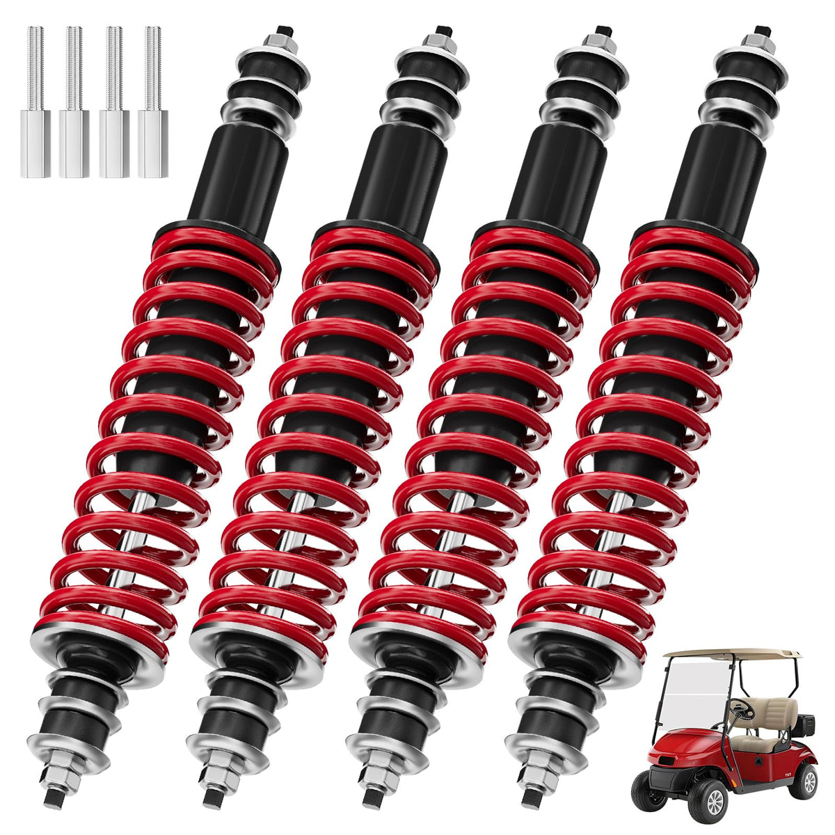 Rzcazzide EZGO TXT Medalist front shock for smoother ride on rough terrain.