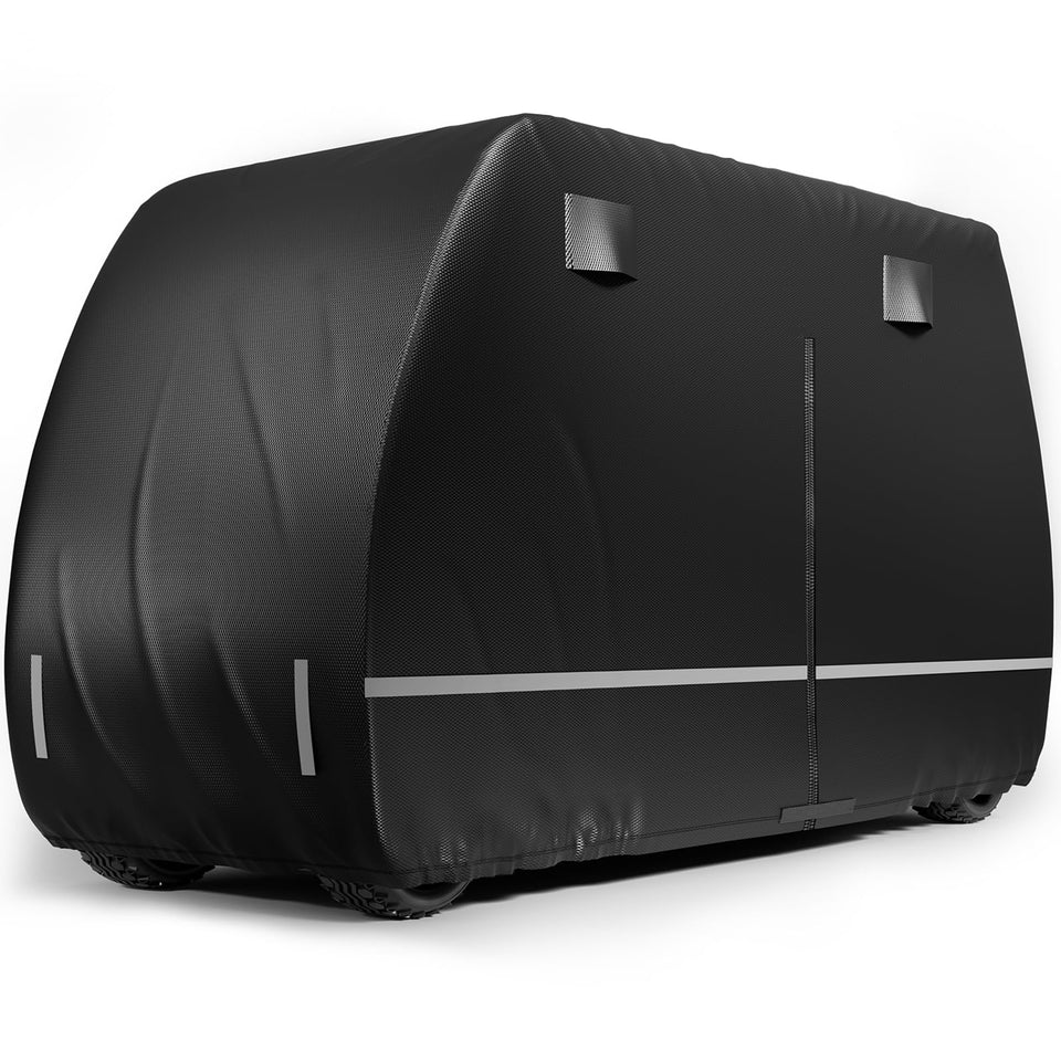 RZKHDZHM 420D golf cart cover on cart for all-weather protection.