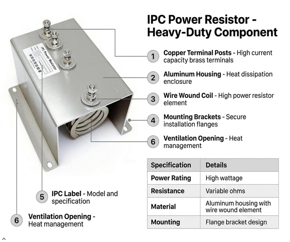 Sabeweile IPC power resistor assembly side view, durable aluminum build for lasting performance.