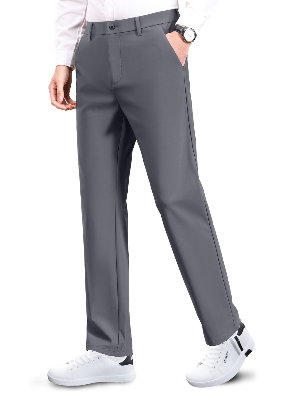 Safort men's golf pants front view in light gray showing a clean silhouette