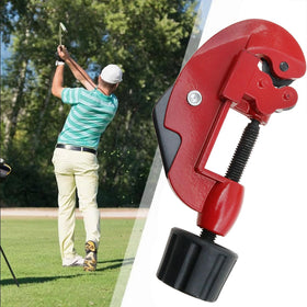 Safycaby golf club shaft cutter in use on a club shows versatile DIY use.
