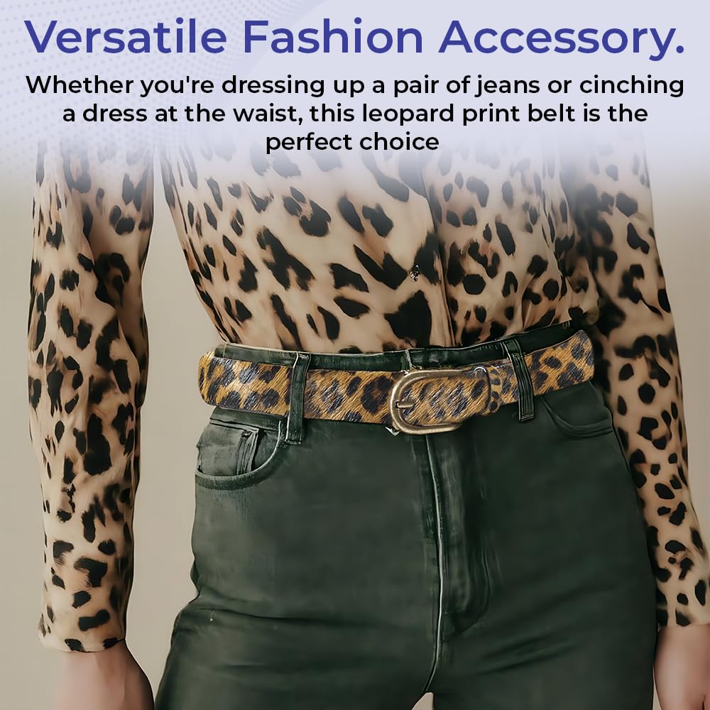 SAGEFINDS leopard print belt worn with jeans for everyday polish