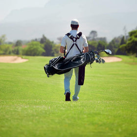 Ergonomic padded adjustable straps on Salches golf stand bag