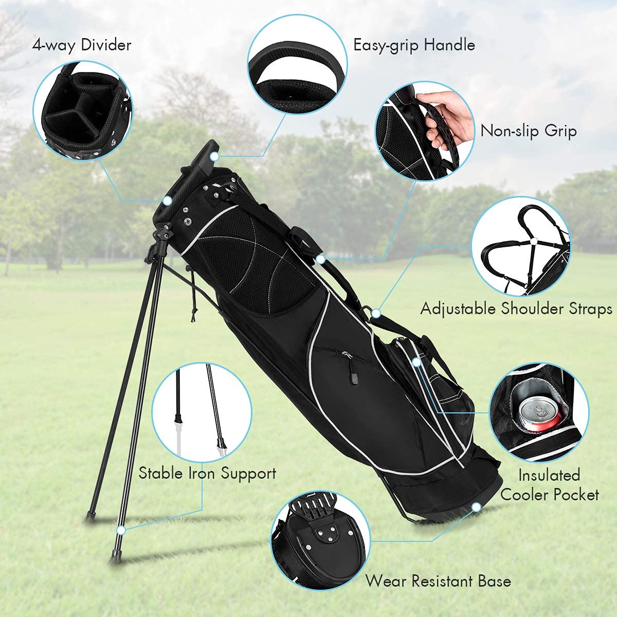 Insulated cooler pocket on Salches stand bag for drinks