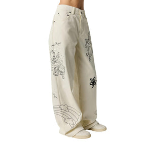 Samii Ryan Rainbow Brite canvas pant model-height reference on a 5 ft 9 in model.