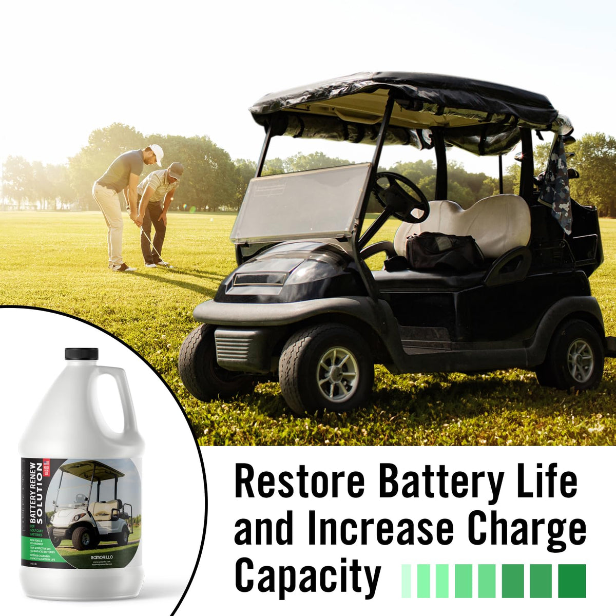 Samorillo golf-cart battery restoration process showing renewed charging potential
