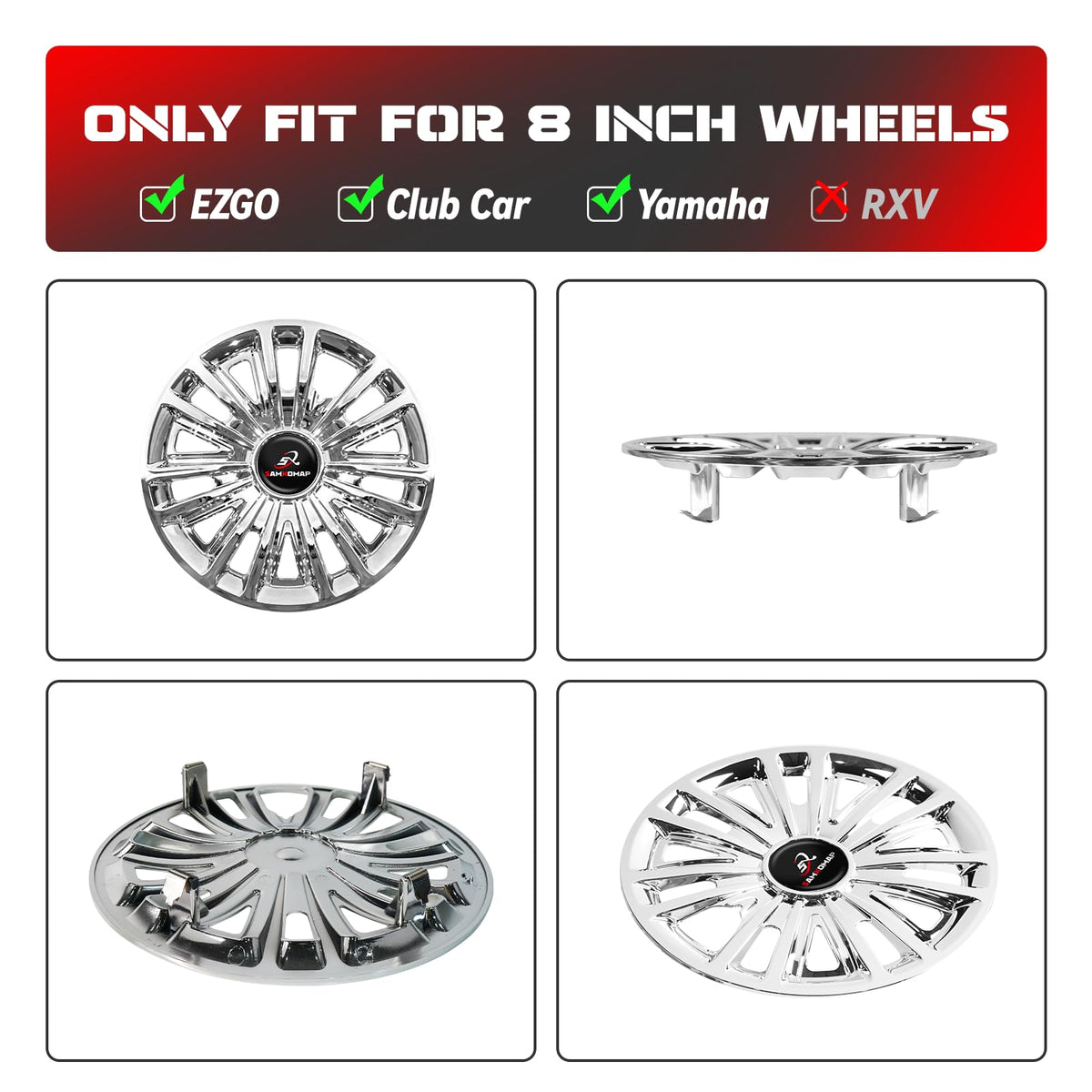 SAMXOMAP chrome hub cap for Club Car DS/Precedent adds polished styling and protection