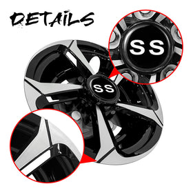 SAMXOMAP 8 inch hubcap for Yamaha enhances wheel appeal with gloss black finish.