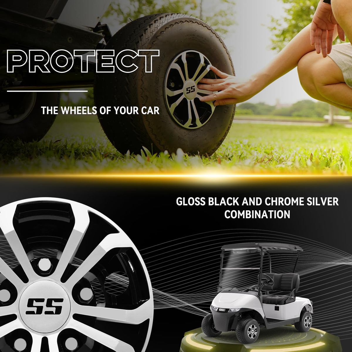 SAMXOMAP 8-inch hubcaps for Club Car DS refresh wheel appearance with secure fit