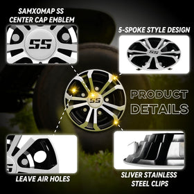 SAMXOMAP 8-inch hubcaps for Club Car Tempo showing durable ABS and snap-on ease
