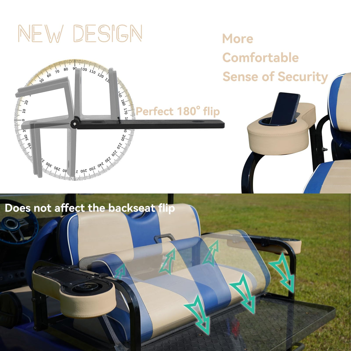 SAMXOMAP 1 inch bracket compatible armrest installed on golf cart