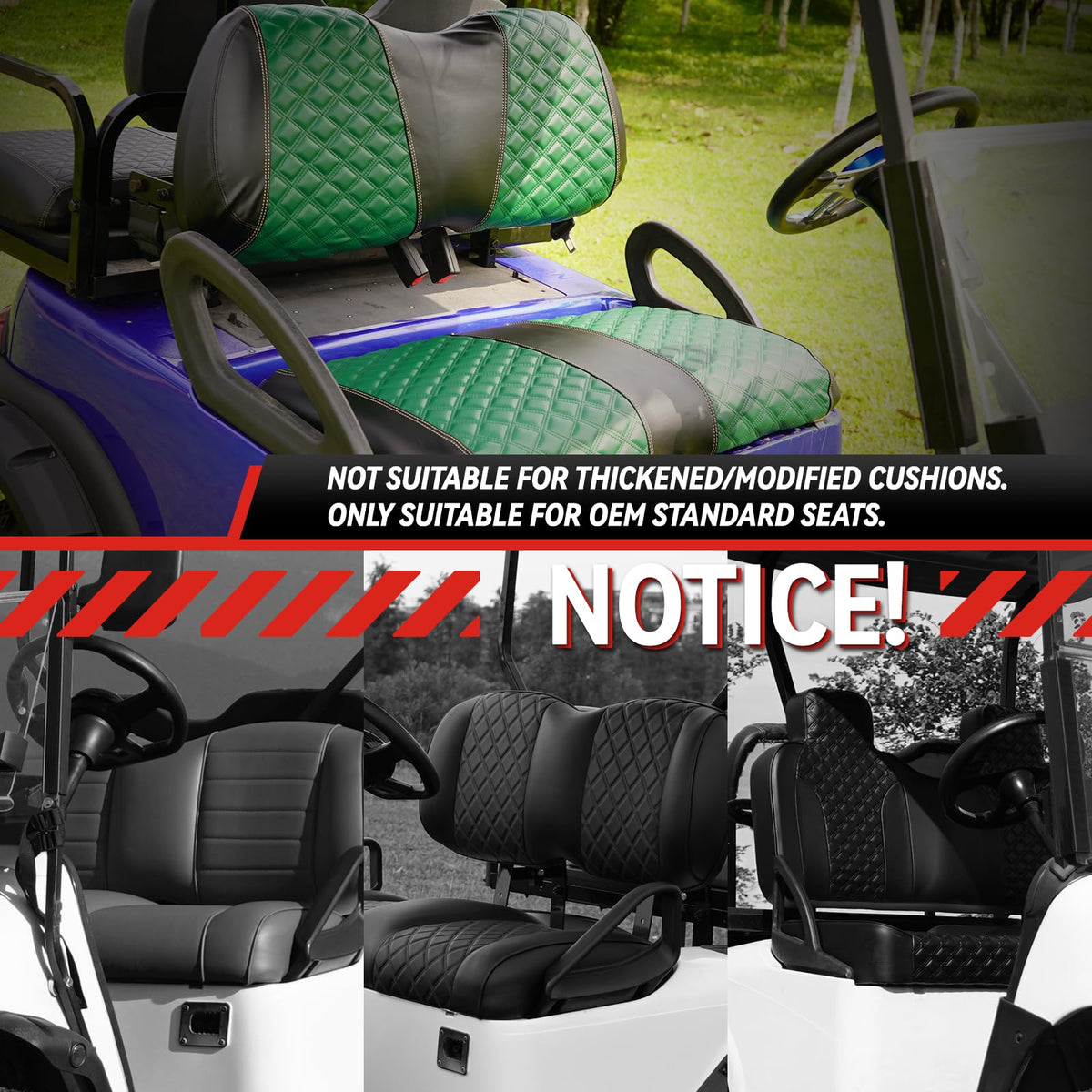 Club Car 2004+ compatible green seat covers by SAMXOMAP upgrade interior.
