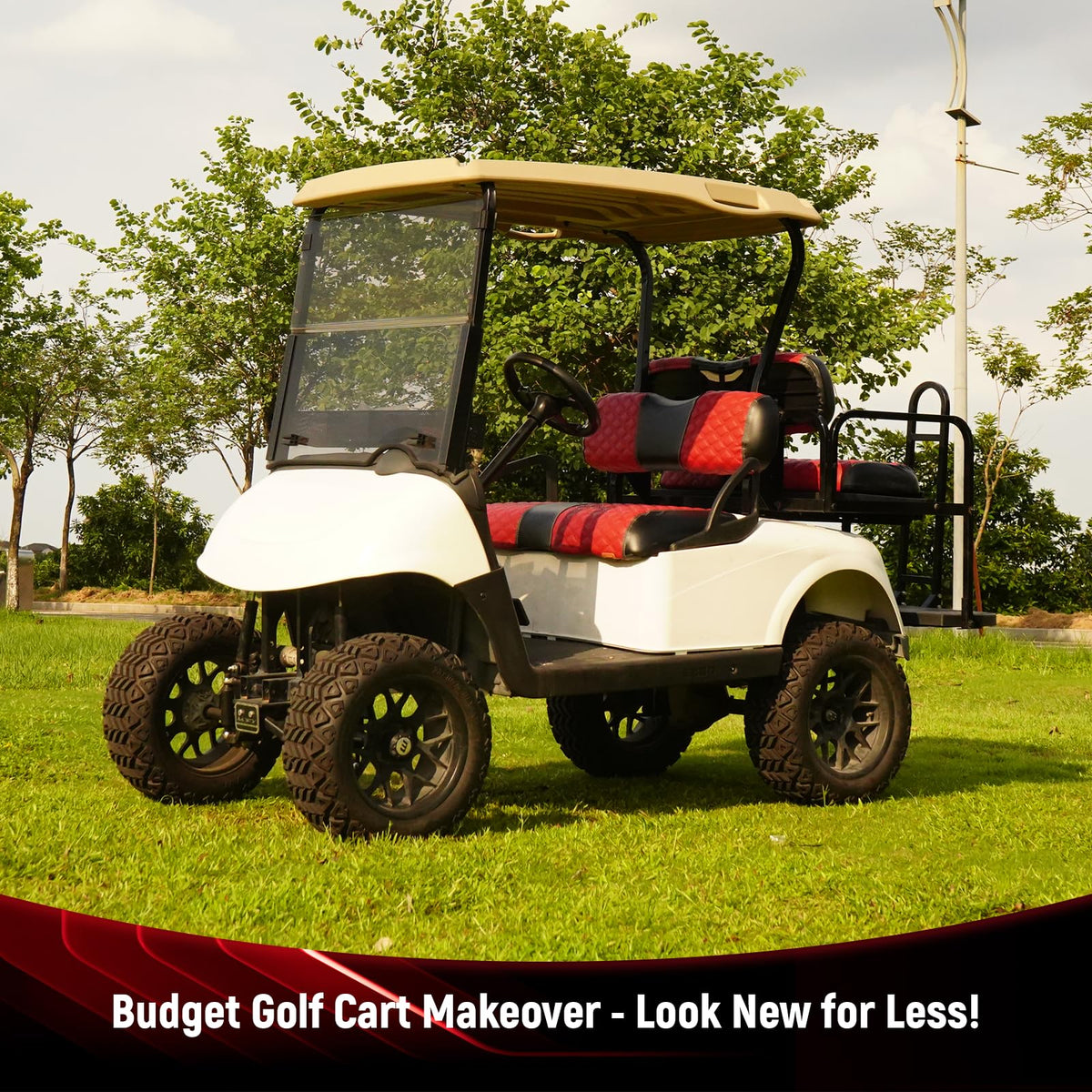SAMXOMAP deep red color elevates golf cart interior appearance.