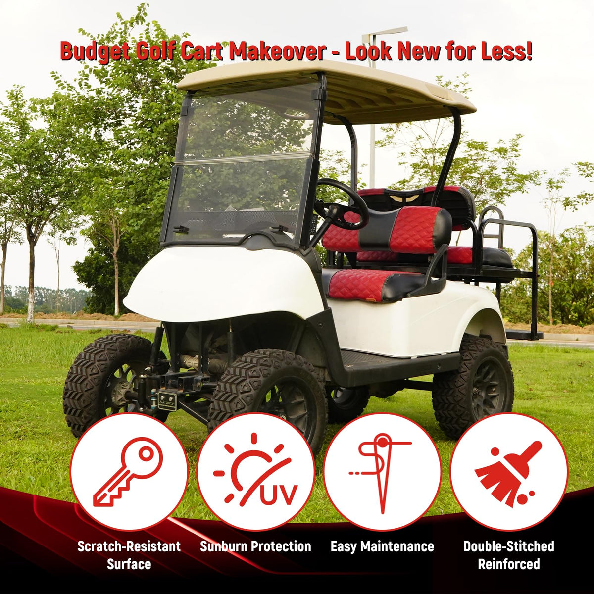 SAMXOMAP deep red color brightens your golf cart interior.
