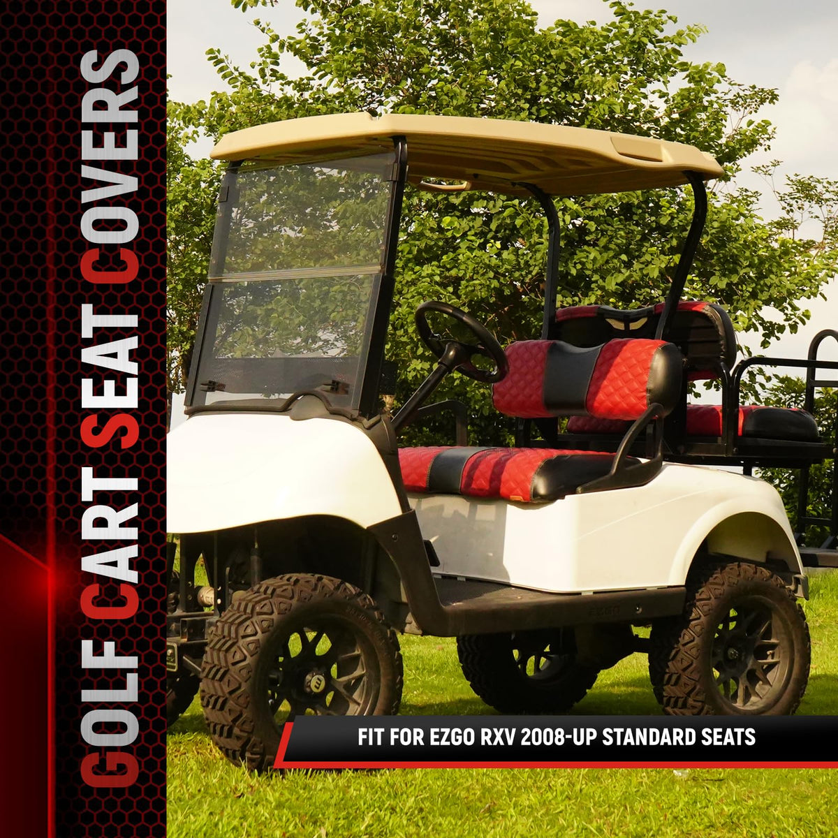 SAMXOMAP 2pc front seat set deep red adds style and quick upgrade.