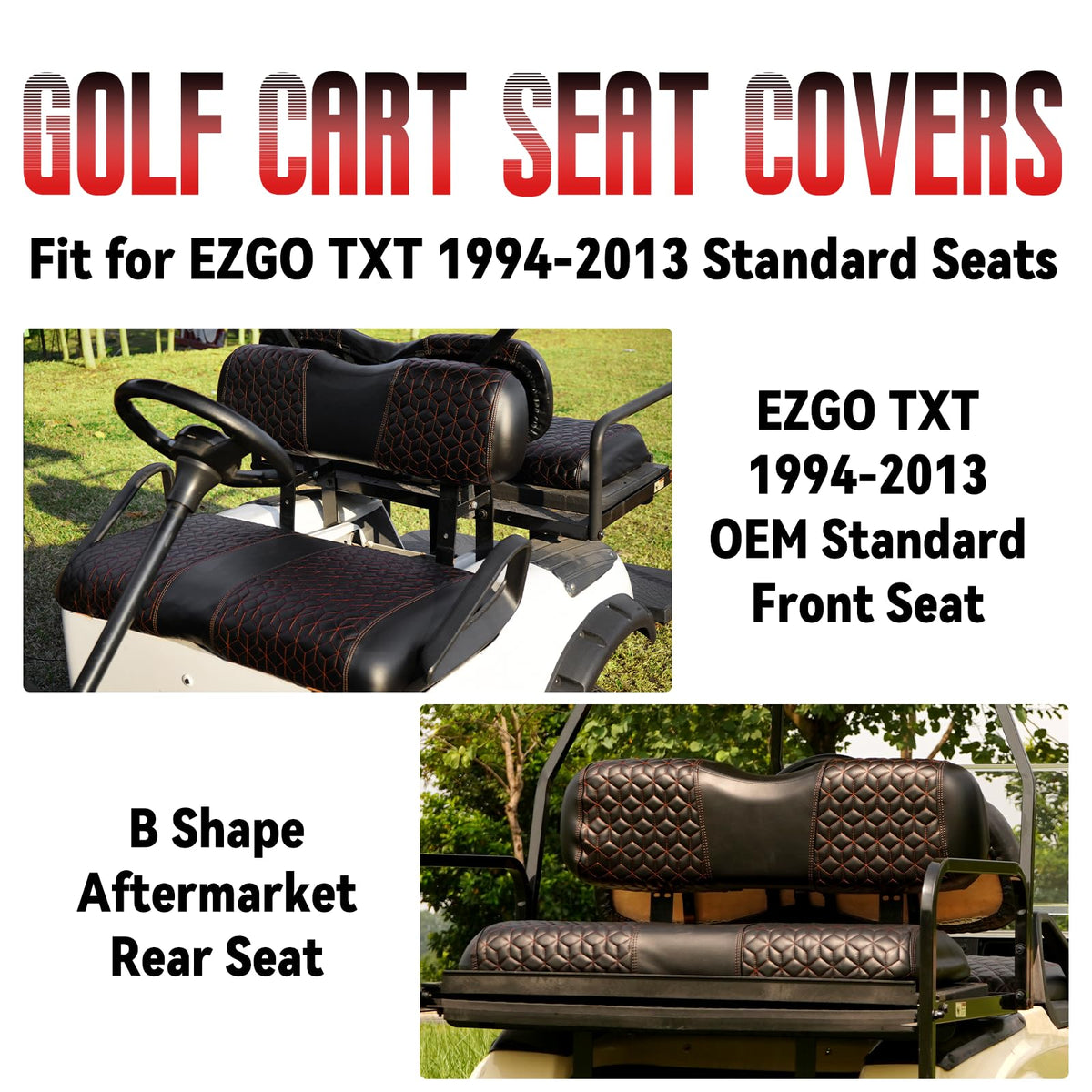 SAMXOMAP EZGO TXT front backrest cover preserves comfort with diamond quilting.