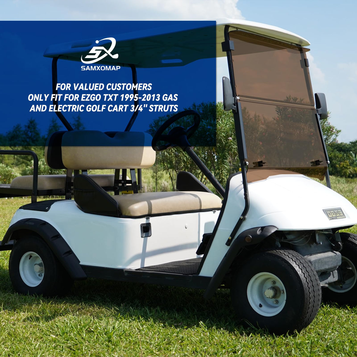 SAMXOMAP EZGO TXT windshield 180-degree coverage for full visibility.