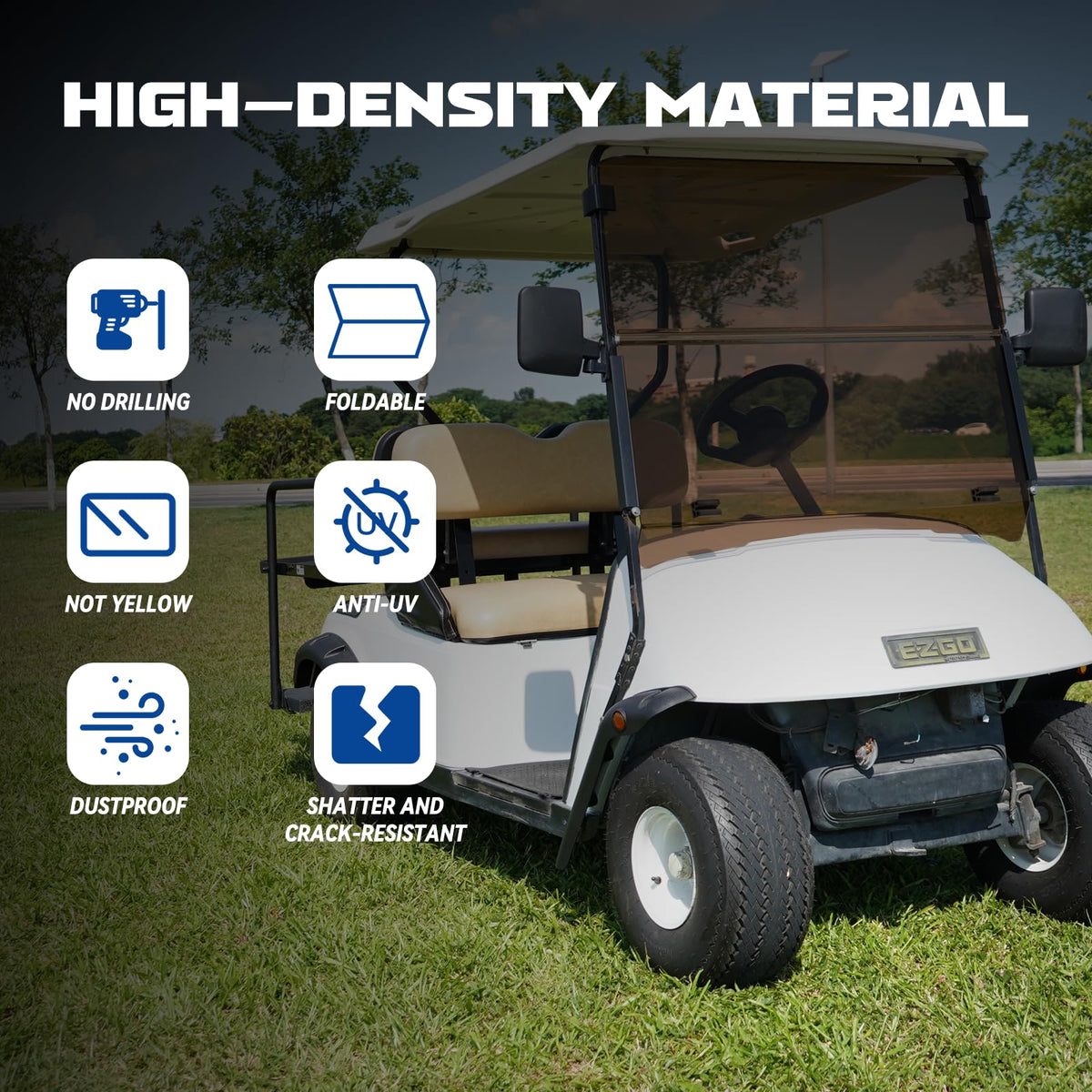 SAMXOMAP EZGO TXT windshield durable, rain-ready in all weather.