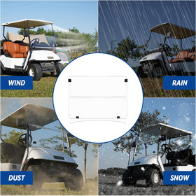 SAMXOMAP EZGO TXT windshield shields against sun and rain for comfortable rides.