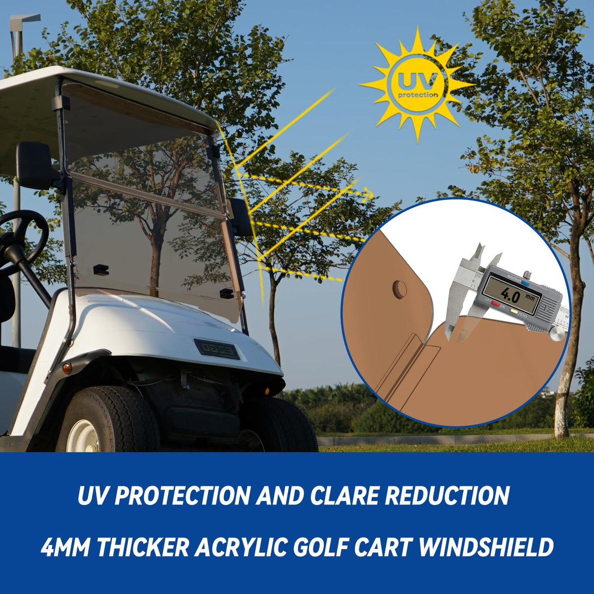 SAMXOMAP EZGO TXT windshield UV and glare protection on sunny rides.