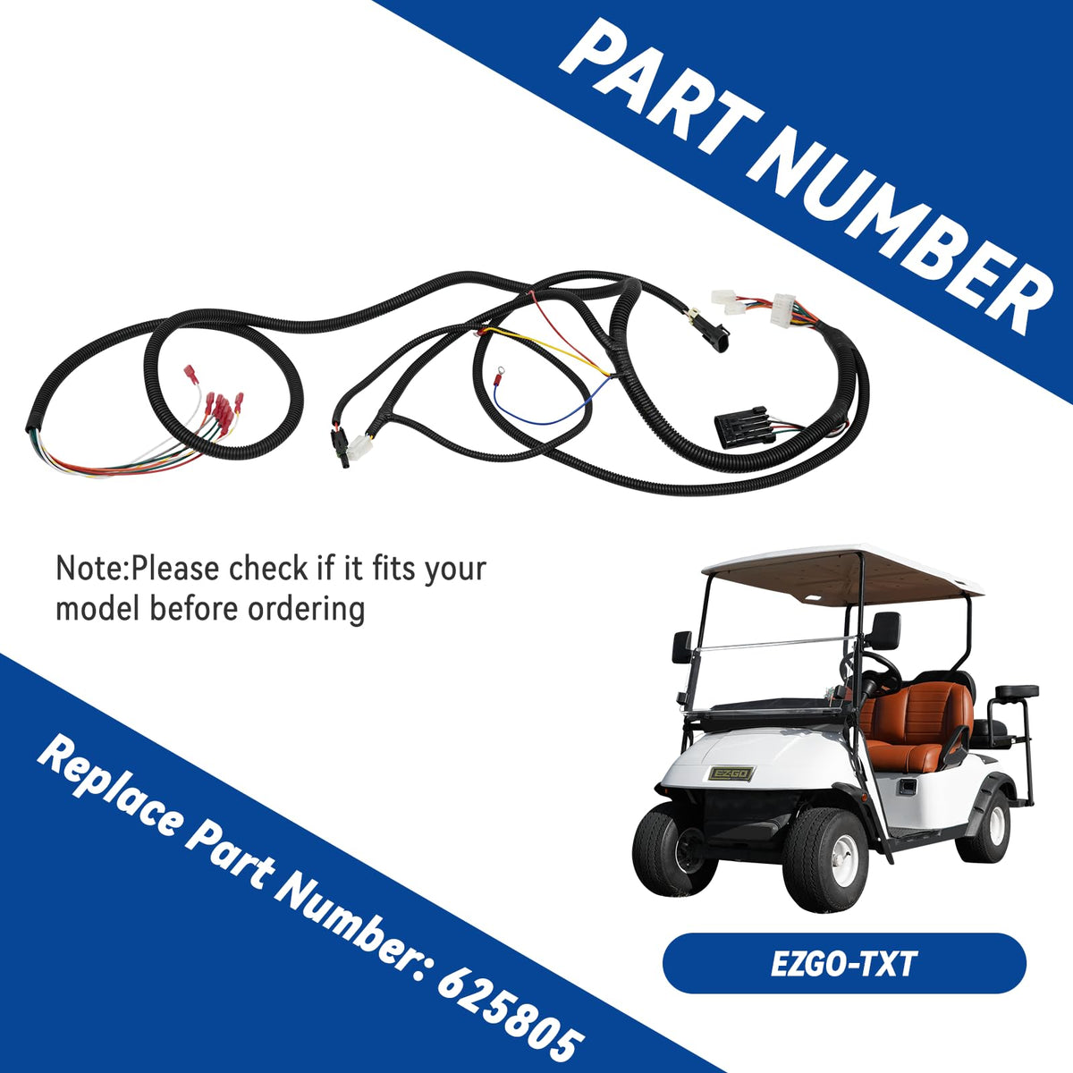 SAMXOMAP EZGO TXT48 harness plugs and connectors organized for install