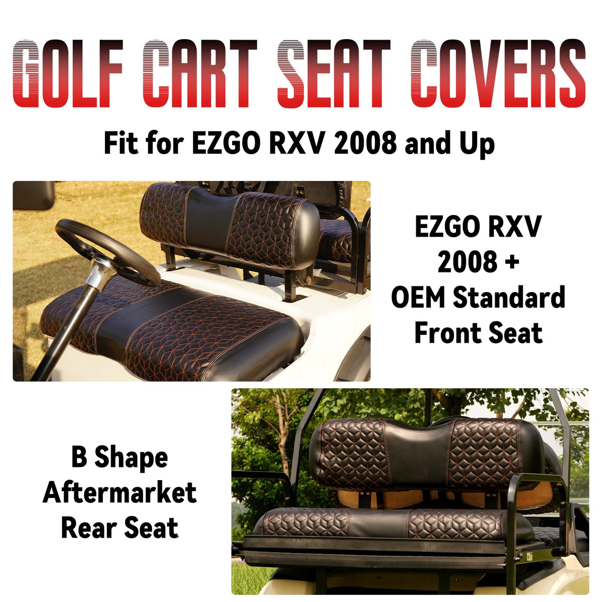 SAMXOMAP front backrest cover adds color and wipe-clean durability for EZGO RXV.