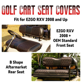 SAMXOMAP front backrest cover adds color and wipe-clean durability for EZGO RXV.