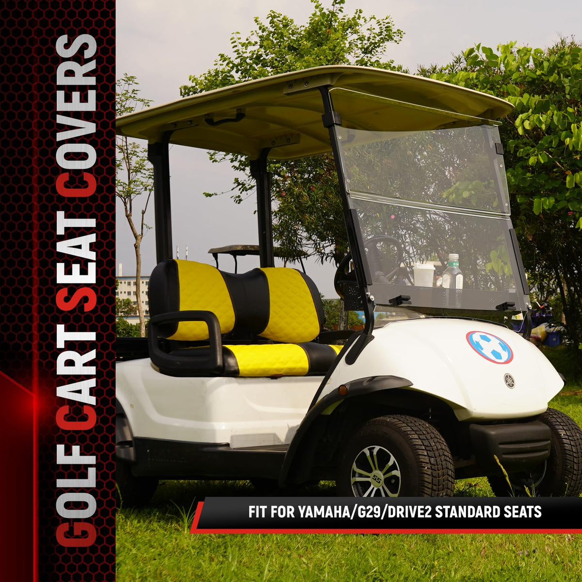SAMXOMAP backrest seat cover in yellow with diamond stitching enhances comfort.